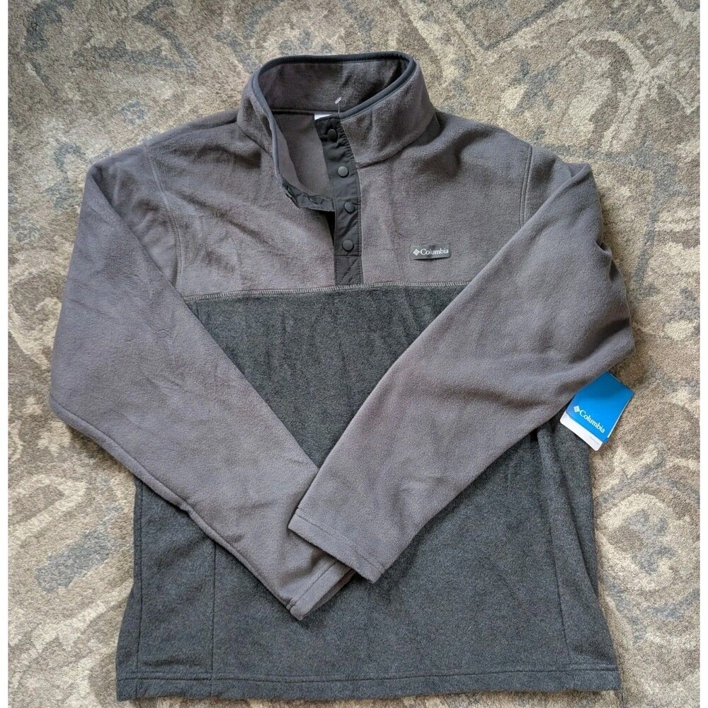 Columbia Mens Large Cozy Fleece Snap-T Pullover Jacket Gray 1/4 Snap